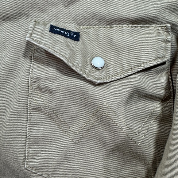 Wrangler Brushpopper Pearl Snap Western Shirt Tan Cowboy Mens Medium - Picture 2 of 8